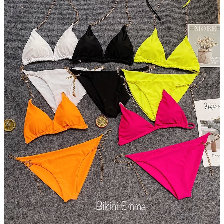 Bikini tam giác phối dây xích 5 màu hot (hình thật và video shop tự quay)