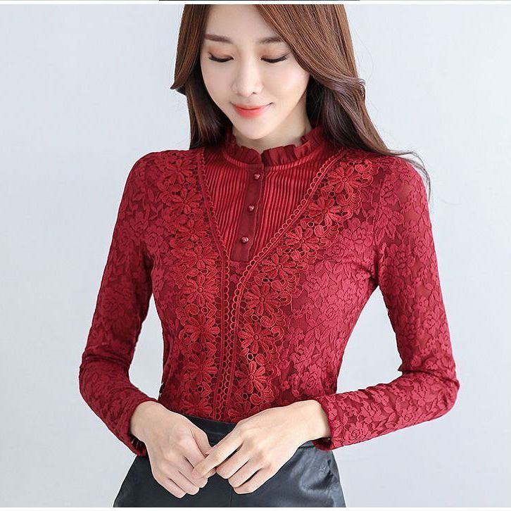 Áo nhung tay dài phối ren dày dặn giữ ấm đa năng có kích thước lớn thời trang thu đông dành cho nữ