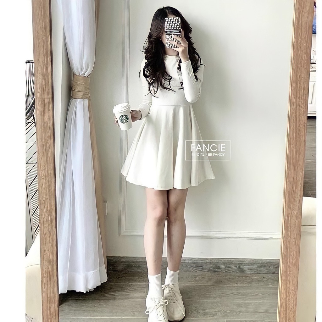 Đầm Umi Nữ Dáng Xòe 🦋FREESHIP🦋 Váy Trơn Nữ Dài Tay Dáng Lỡ 2 Màu