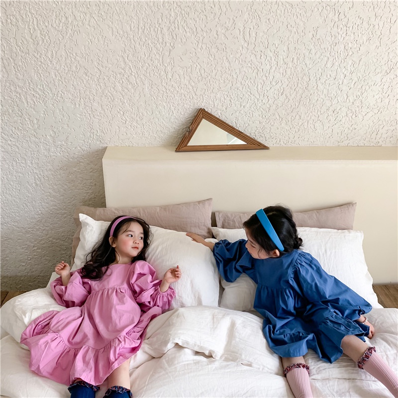 Đầm Cotton Tay Dài Dáng Rộng Màu Trơn Phong Cách Phương Tây Thời Trang Mùa Xuân Mới Dành Cho Bé Gái 2021