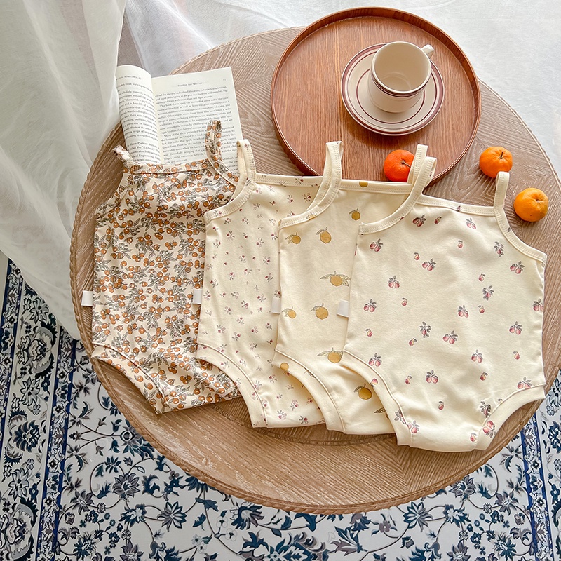 Bộ Áo Liền Quần Hai Dây Vải Cotton Mỏng In Hoa Thời Trang Mùa Hè Cho Bé