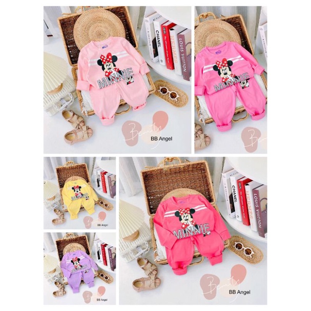 [size 10-20kg] Bộ thu đông dài tay bb angel minie chữ nổi cực đẹp 100% cotton Sài Gòn loại 1