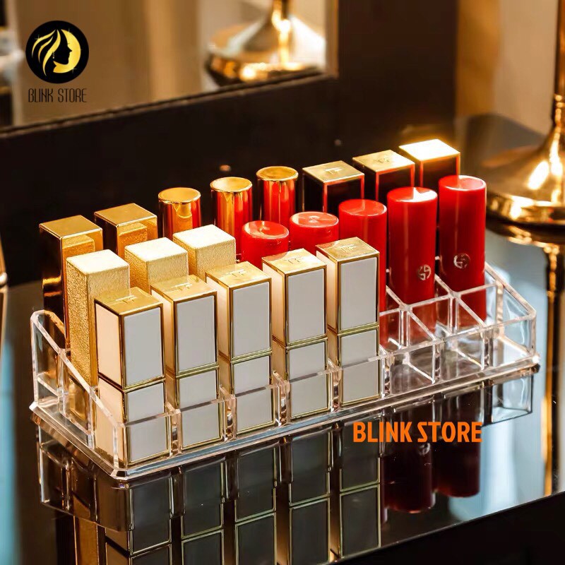 Khay đựng son 9,12,24,36 ô chất liệu mica trong suốt, kệ son loại dày cao cấp - Blink Store