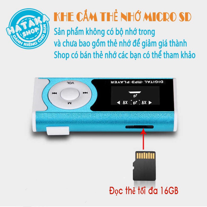 Máy nghe nhạc mp3 màn hình LCD có loa kẹp gắn quần áo tặng tai nghe và dây sạc