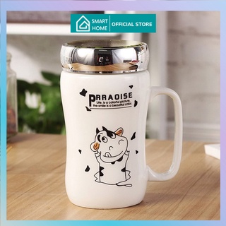 Ly sứ giữ nhiệt bò sữa nắp tráng gương
