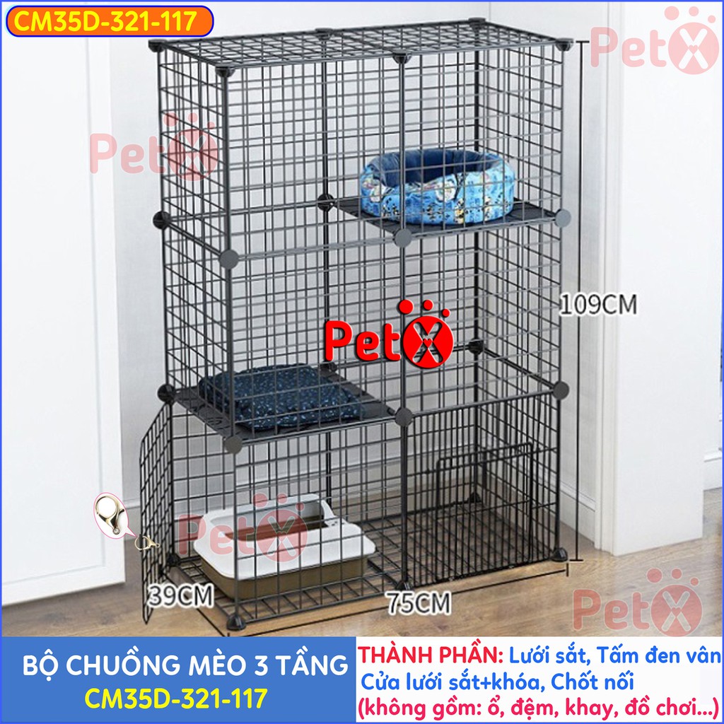 Chuồng mèo 3 tầng, 2 tầng giá rẻ đẹp lắp ghép đa năng đơn giản với lưới sắt sơn tĩnh điện nuôi thú cưng, thỏ, bọ ú