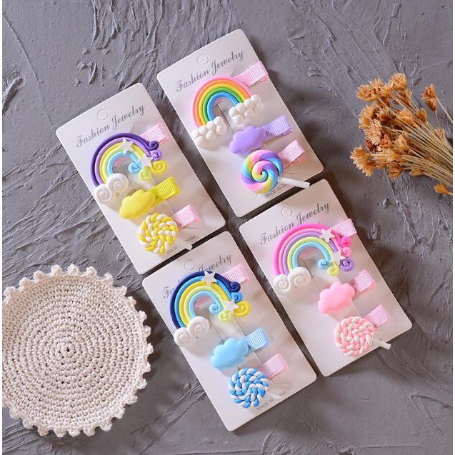 Set 3 Kẹp Tóc Cầu Vồng Xinh Xắn Phong Cách Hàn Quốc - Kẹp Tóc Kẹo Ngọt Cho Bé - Dumi Shop GG