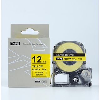 Nhãn In Chữ Đen Nền Vàng SC12YW / LC-4YBN (12mm) Tương Thích Máy In Nhãn Epson / KingJim Tepra (Yellow)