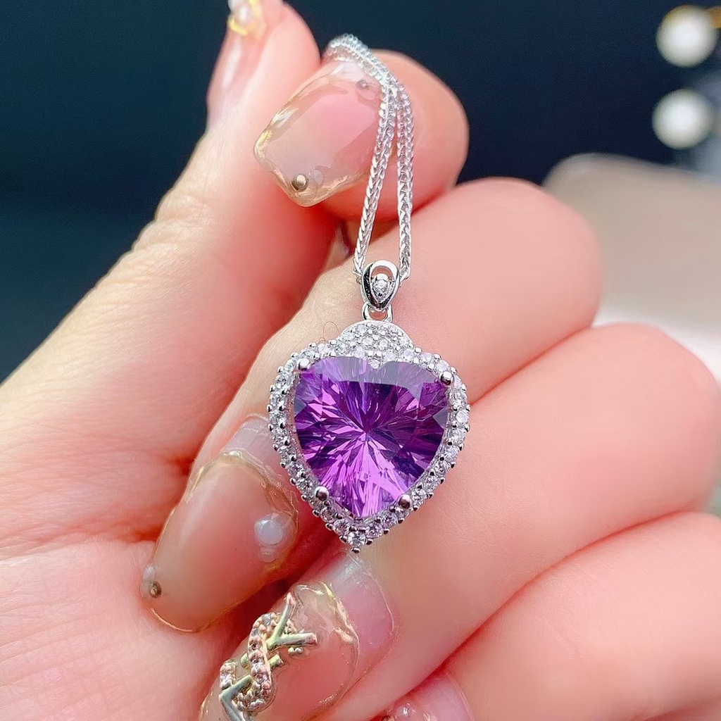 Dây Chuyền Mặt Trái Tim Đính Đá Zircon Màu Tím Lấp Lánh