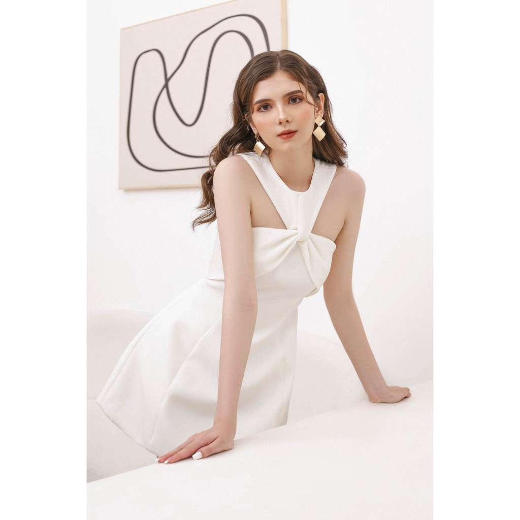 WHITE TWIST NECK DRESS Váy cổ xoắn