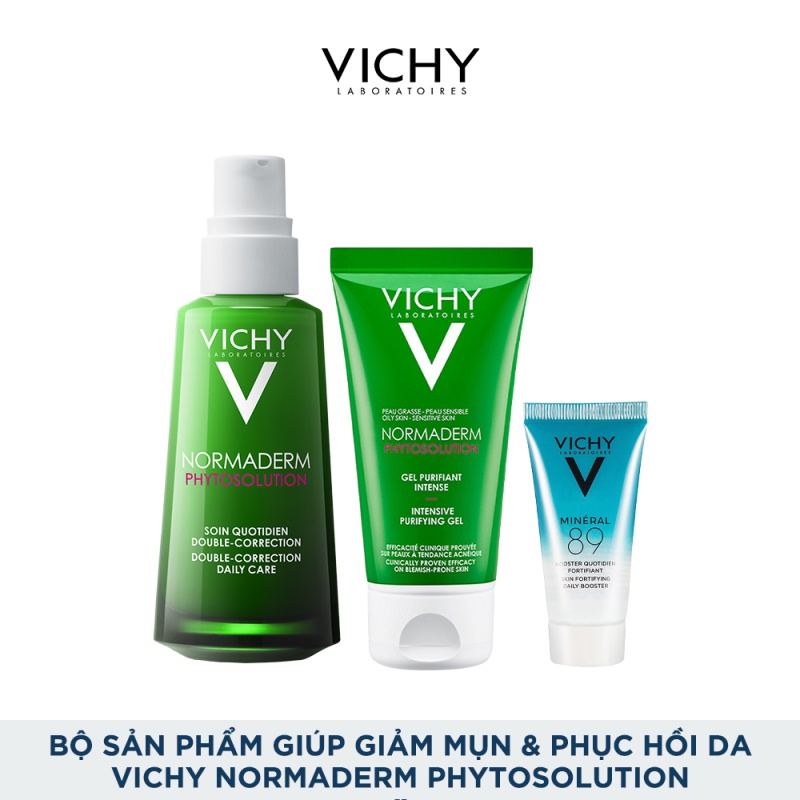 Bộ sản phẩm Kem dưỡng và dưỡng chất giúp giảm mụn & phục hồi da Vichy