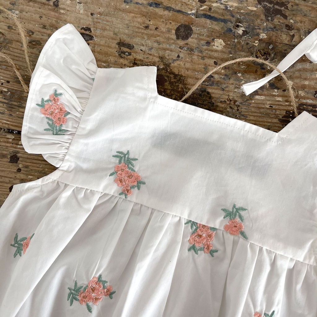 Bộ Áo Liền Quần Cổ Vuông Tay Cánh Tiên Bằng Vải Cotton Thêu Hoa Phong Cách Mori Thời Trang Mùa Hè