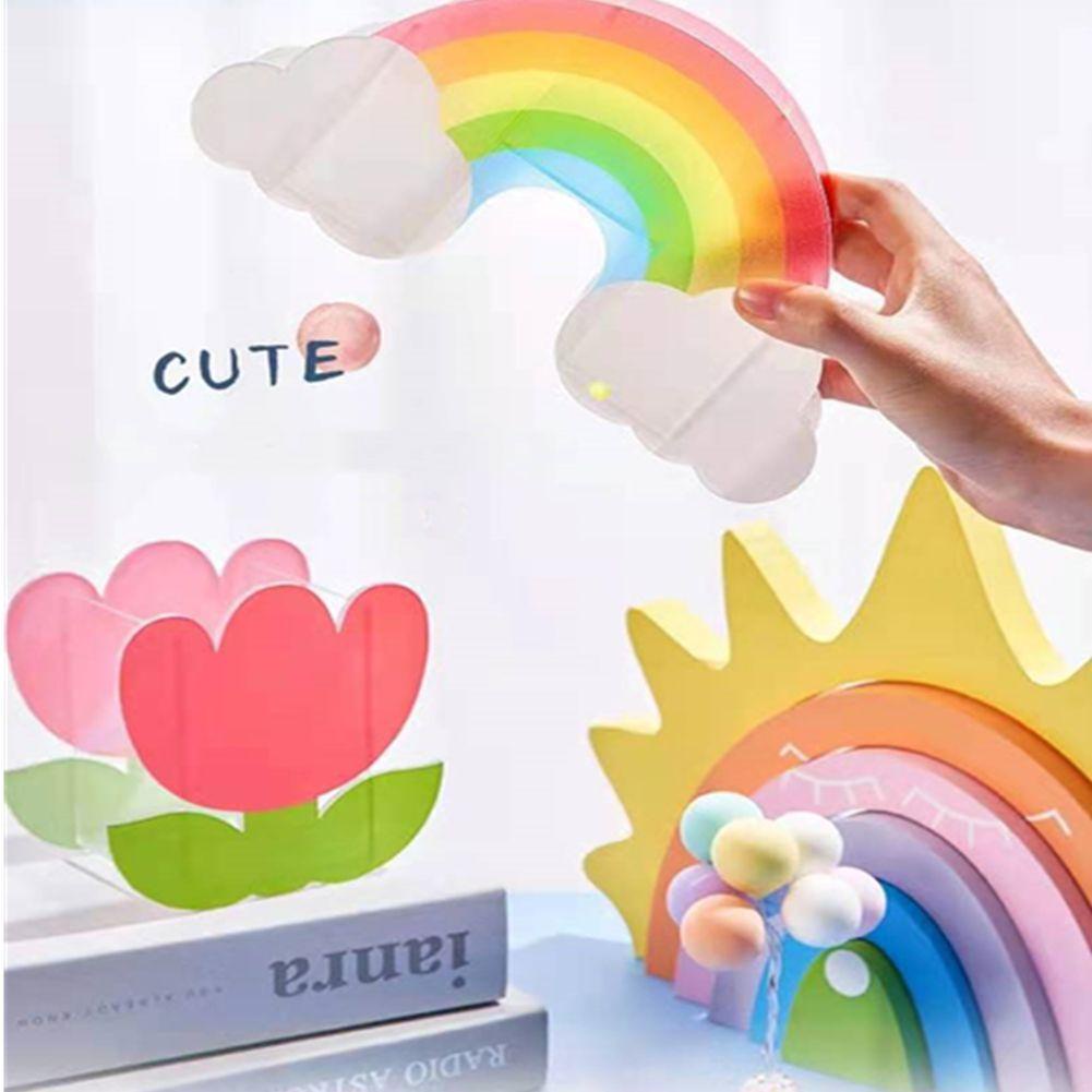 PISTA Hộp Đựng Bút Bằng Acrylic Nhiều Ngăn Họa Tiết Hoa Màu Cầu Vồng Dễ Thương Tiện Dụng Cho Văn Phòng