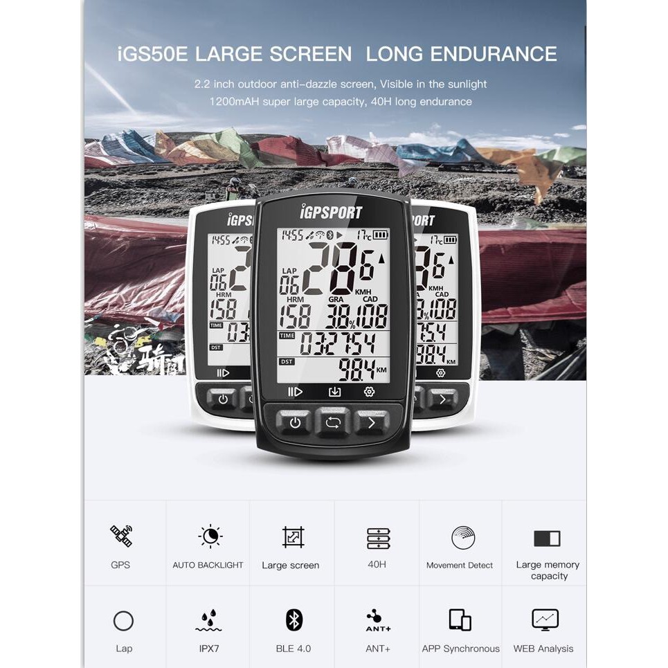 Đồng Hồ IGPSPORT 50E 50S Chống Nước IPX7 , 200h Lưu Trữ Dữ Liệu + Dây Đo Nhịp Tim HR40 + Pad S60
