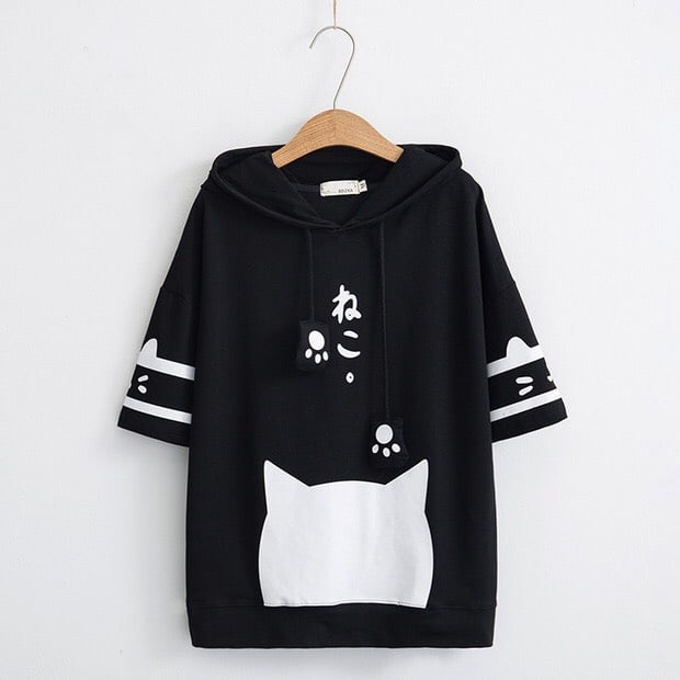 Áo Hoodie Unisex nam nữ mẫu mèo cute tay ngắn chất cotton hàng xịn