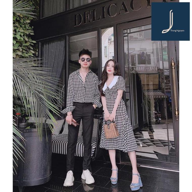 Đồ đôi đẹp, Đồ đôi váy nữ sơ mi nam Hàn Quốc Couple đồ cặp đẹp chụp ảnh cưới