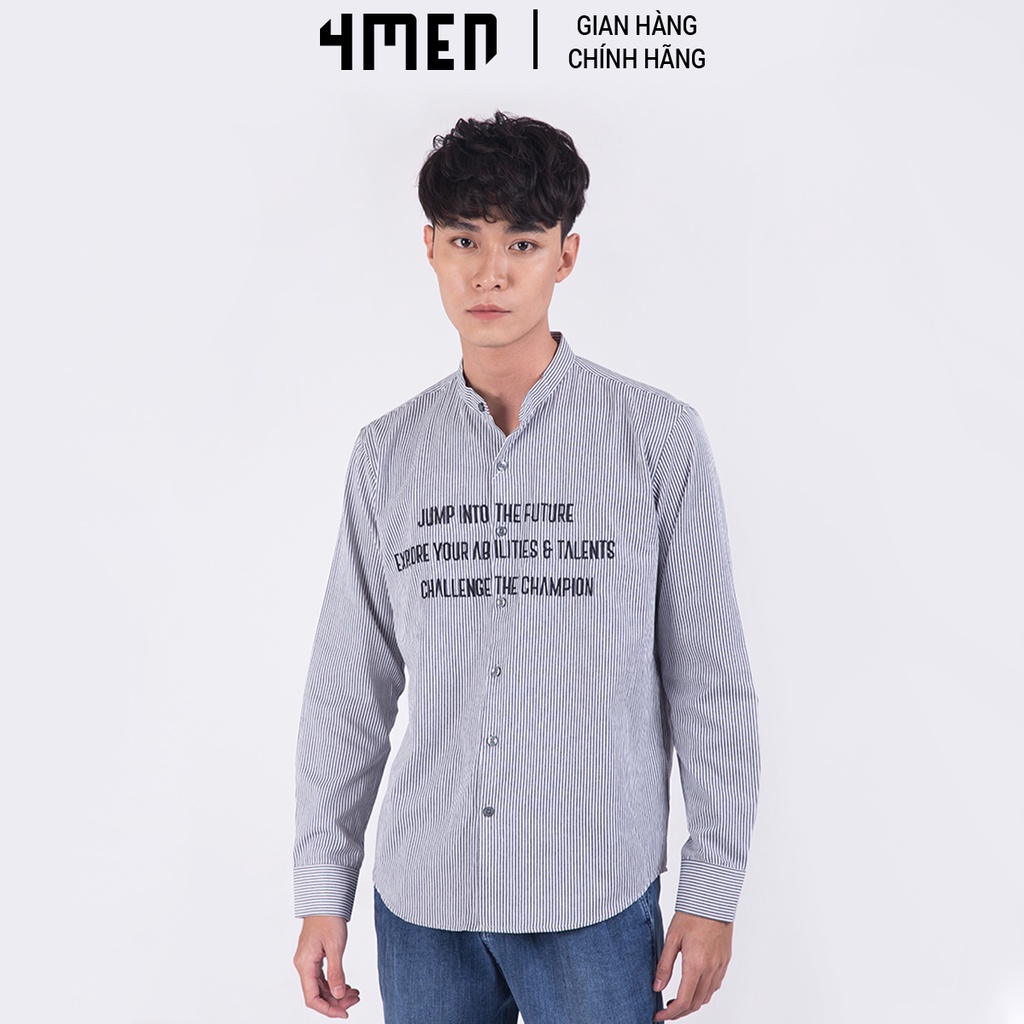 Áo Sơ mi cổ lãnh tụ 4MEN sọc thêu ngực ASM1312