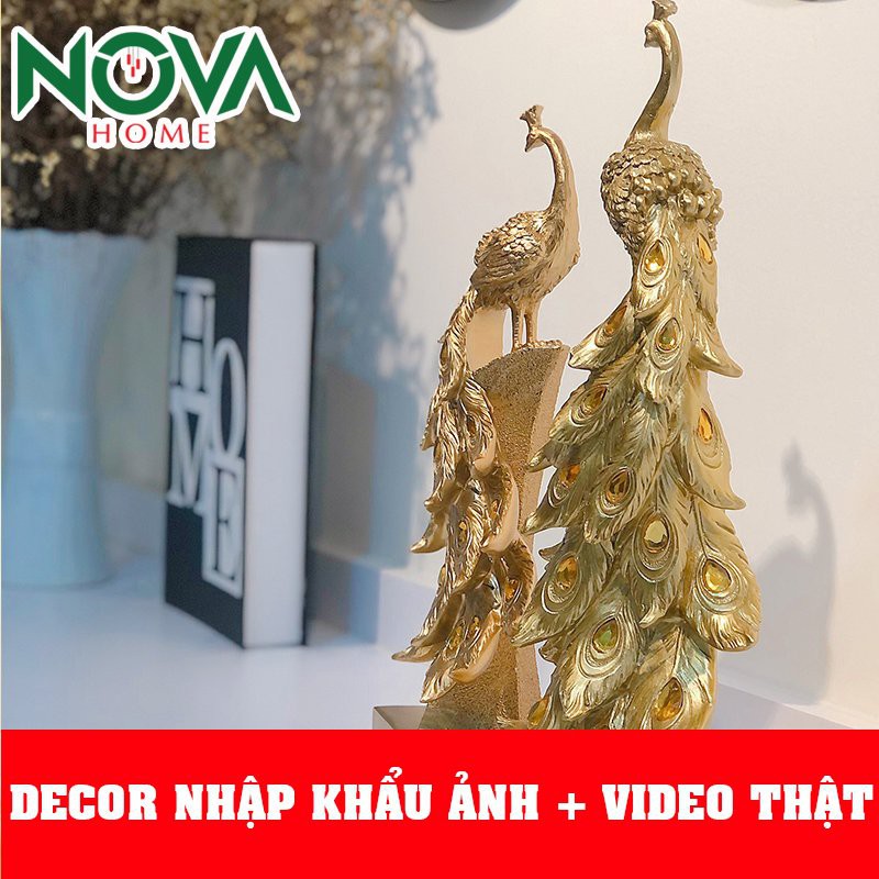 Tượng Decor cao cấp BỘ KHỔNG TƯỚC VÀNG trang trí phòng khách sang trọng, đẳng cấp, Hàng nhập khẩu tinh xảo Size Lớn