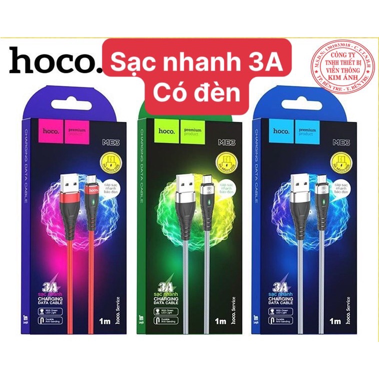 V8-- Dây Sạc Nhanh Hoco ME3 chuôi Micro- Cáp Sạc Nhanh 3A dây dù chống rối
