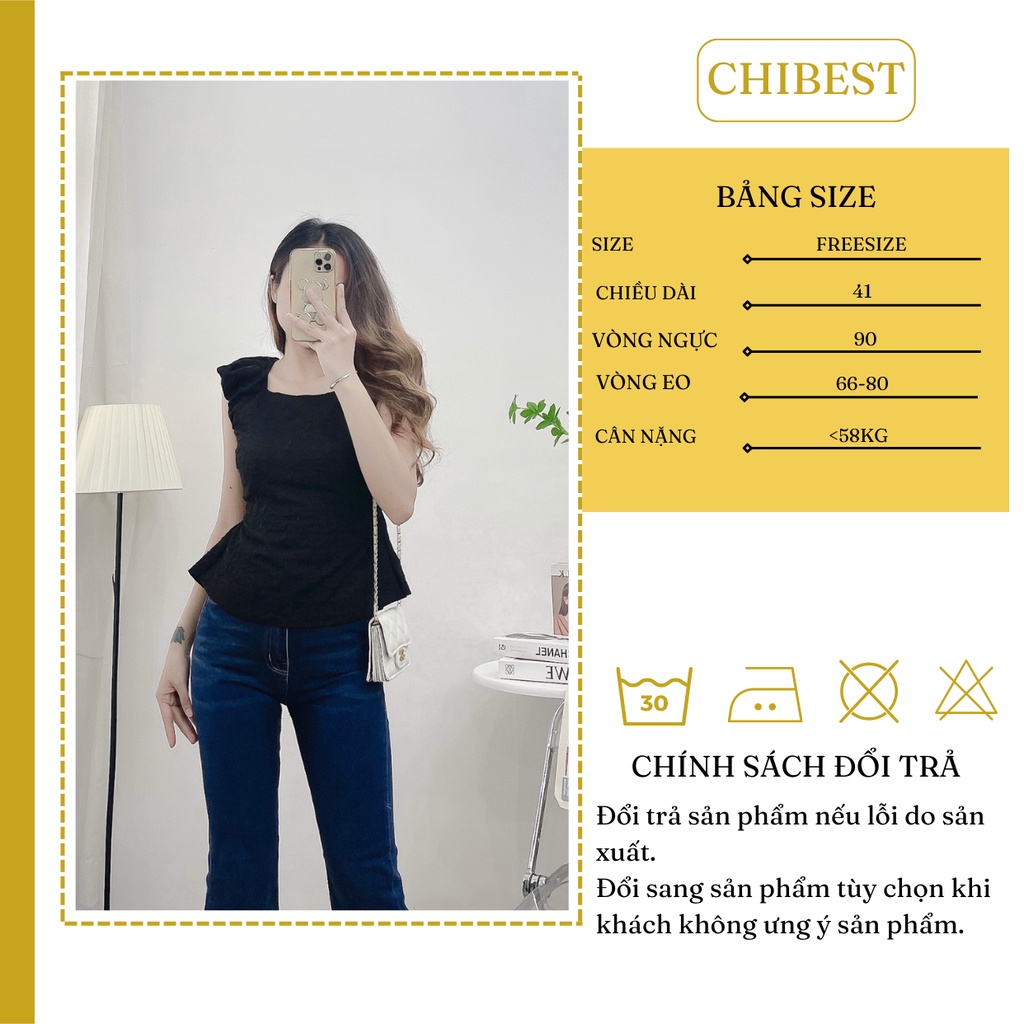 Áo Kiểu cổ vuông khoét chun lưng tay chun cánh tiên CHIBEST DAB82