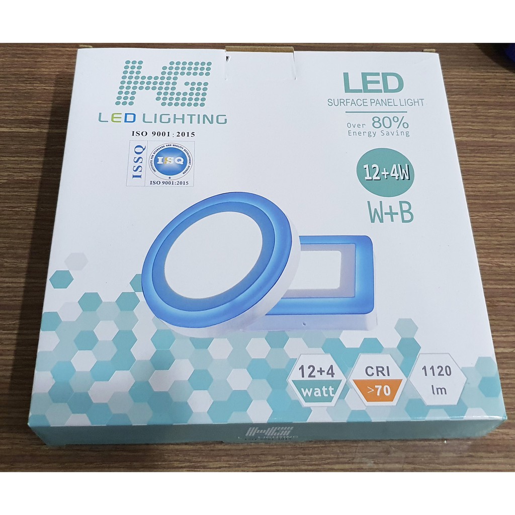Đèn Led ốp trần 16w  vuông nổi 2 màu 3 chế độ sáng trắng xanh dương