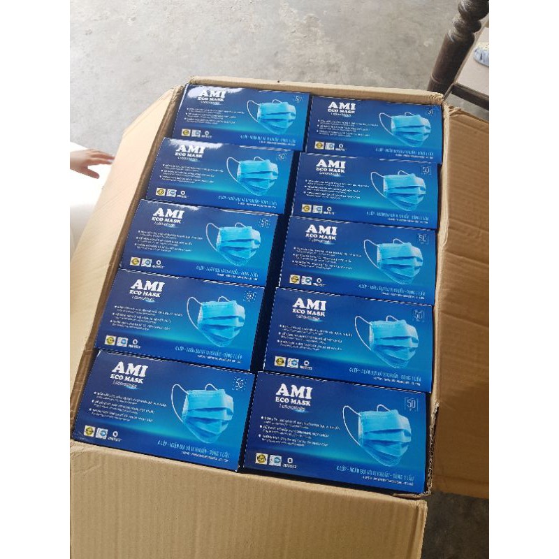 #Khẩu trang AMI xanh 4 lớp hộp 50 cái