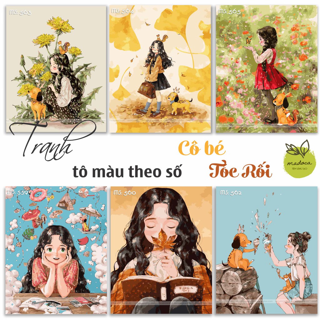 [TỔNG HỢP TRANH MADOCA] Tranh sơn dầu số hóa tự tô màu Cô Bé Tóc Rối (khung 40x50)