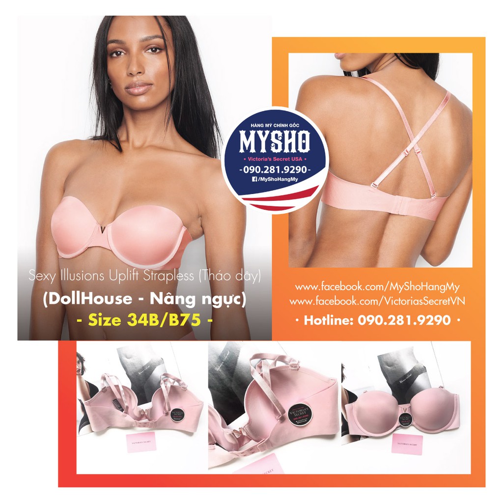 Áo Vic tháo dây dòng Sexy Illusion màu nude, hồng, đen, nâng ngực Push-Up, multiway - A75, B75, B80, C85