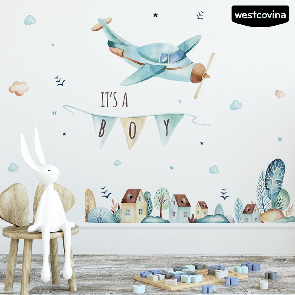 Sticker Dán Tường Hình Máy Bay Cổ Tích