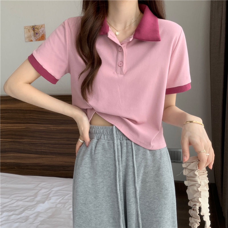 Áo polo Ngắn Tay Màu Sắc Tương Phản Thời Trang Mùa Hè Cho Nữ