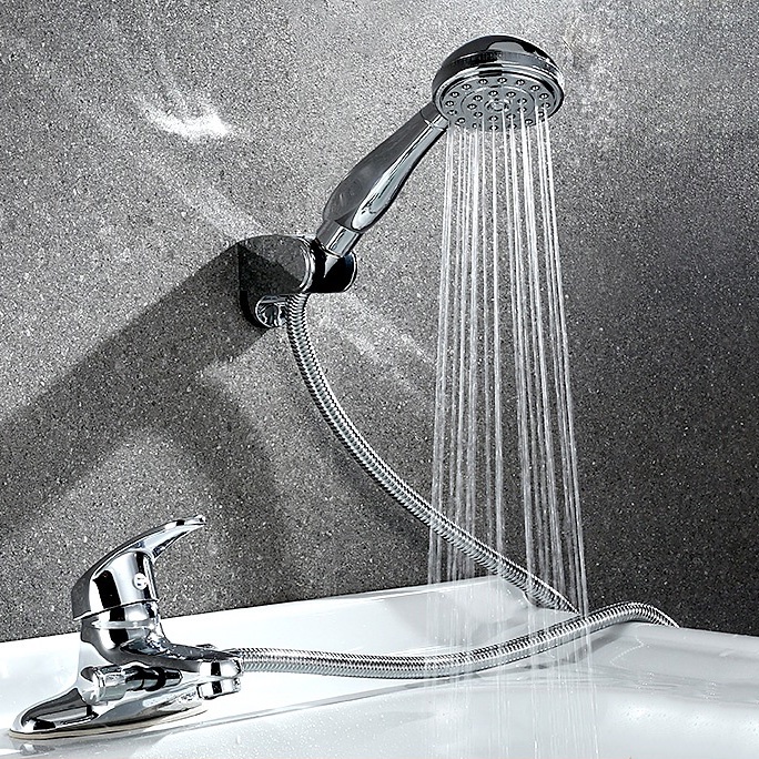Bộ Vòi chậu rửa liền sen nóng lạnh 2 chân bằng đồng Kèm vòi hoa sen siêu tăng áp Nhôm đúc Màu Trắng cao cấp - Đủ bộ