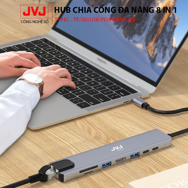 Hub USB Type-C JVJ BUL-2017L đa năng 8 Cổng HDMI USB 3.0 SD TF LAN Gigabit RJ45 tốc độ truyền mạng 100Mbps Bh 2 năm | BigBuy360 - bigbuy360.vn