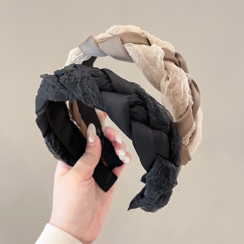 Băng Đô Cài Tóc Phối Ren Màu Đen Phong Cách Hàn Quốc Cho Nữ