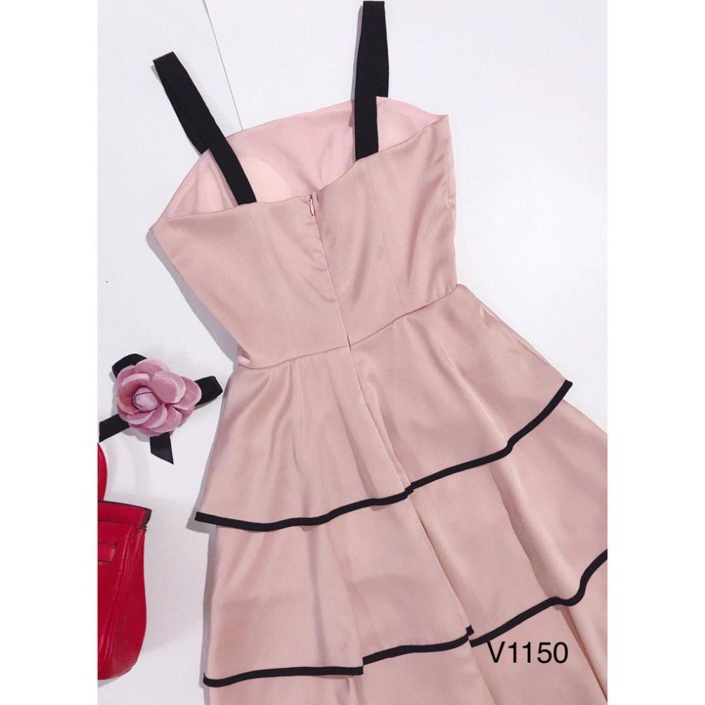 Váy đầm hồng 2 dây xếp ly tầng quyến rũ V1150  - HÀNG THIẾT KẾ