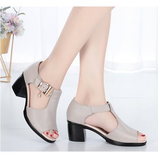 Giày sandal nữ cao gót Phong Cách Hàn Quốc Giày Xăng đan nữ da mềm đế êm gót cao 5cm Sa115