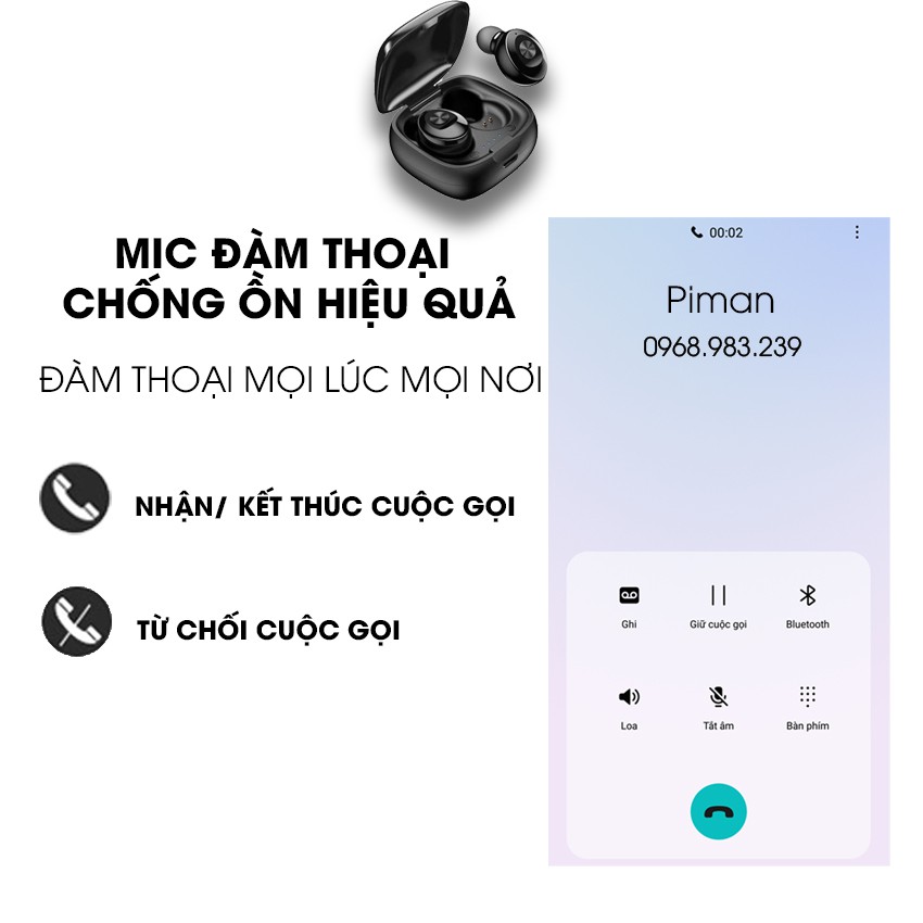 Tai nghe bluetooth không dây 5.0 gaming đàm thoại mini chống nước IPX5 hiển thị đèn LED phần trăm pin Piman P16