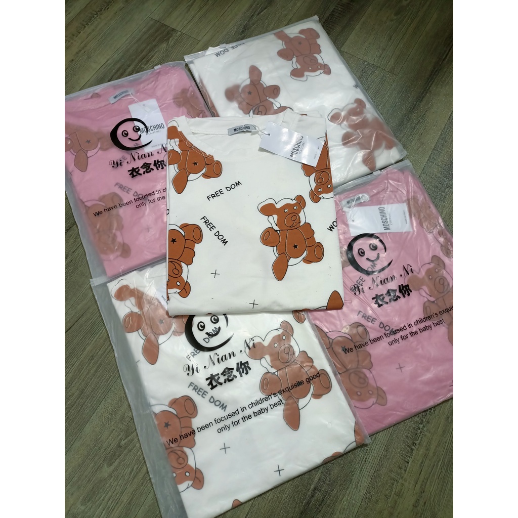 Áo phông tay lỡ Gấu Moschino FreeDom, áo thun unisex form rộng vải cotton thoáng mát