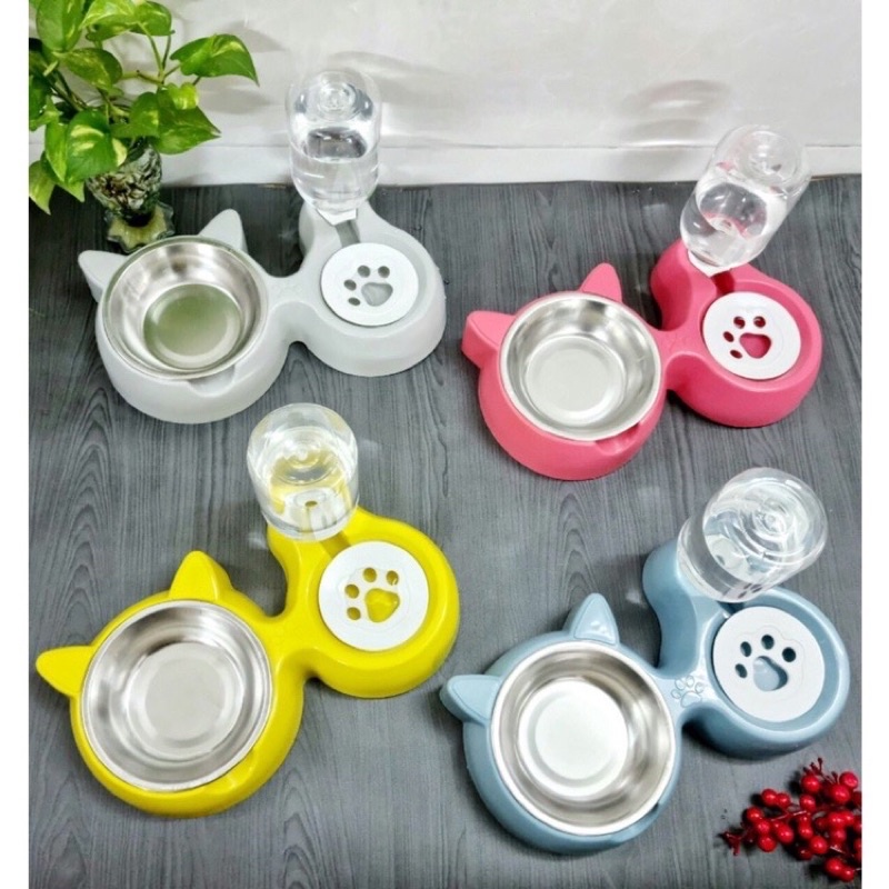 bát ăn đôi kèm bình nước tự động cho chó mèo