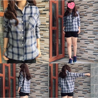 Áo sơ mi oversize caro xanh
