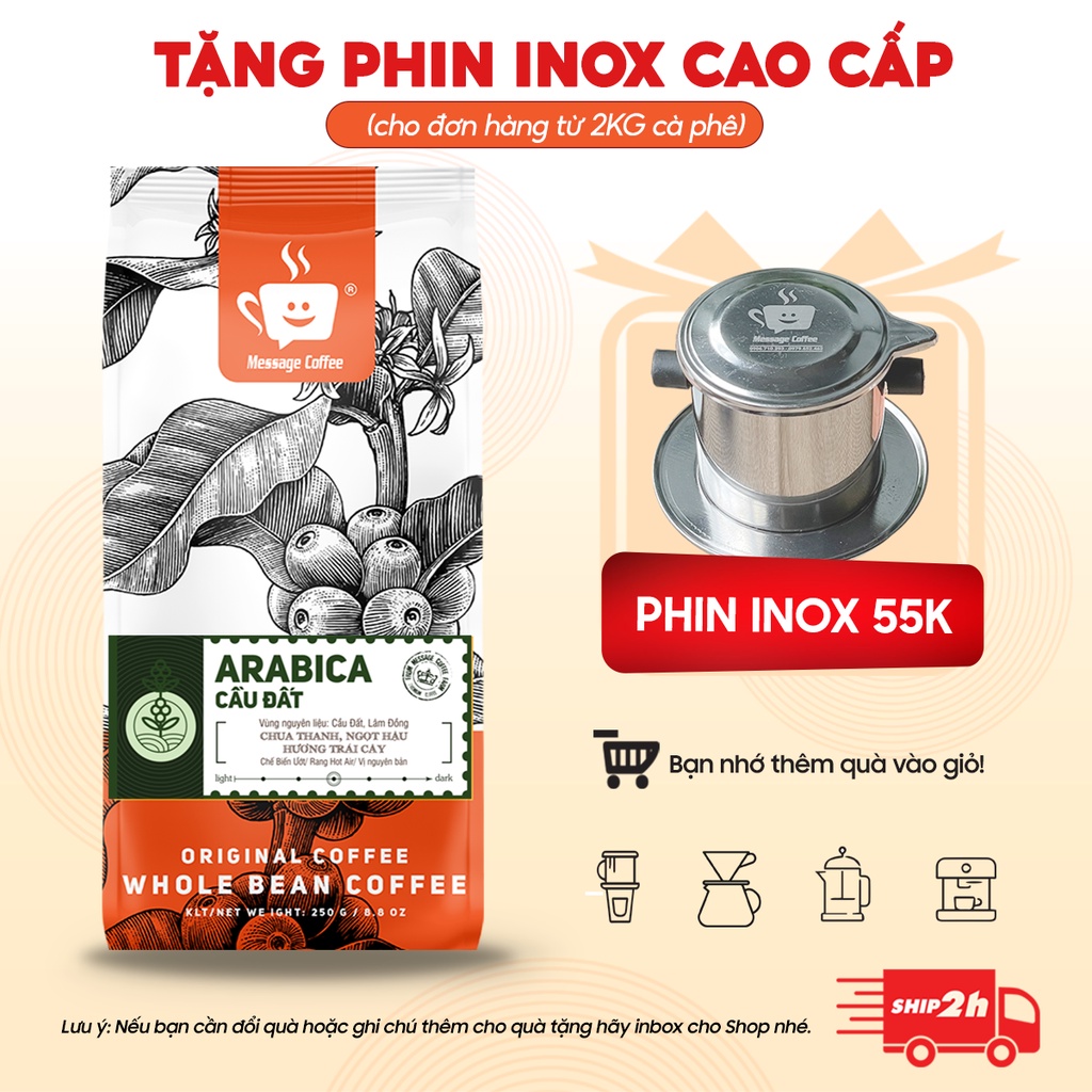 Cà phê Arabica Cầu Đất nguyên chất 100% hậu vị ngọt thơm quyến rũ gói 500g Pha Máy - Cold Brew và Drip từ Message Coffee