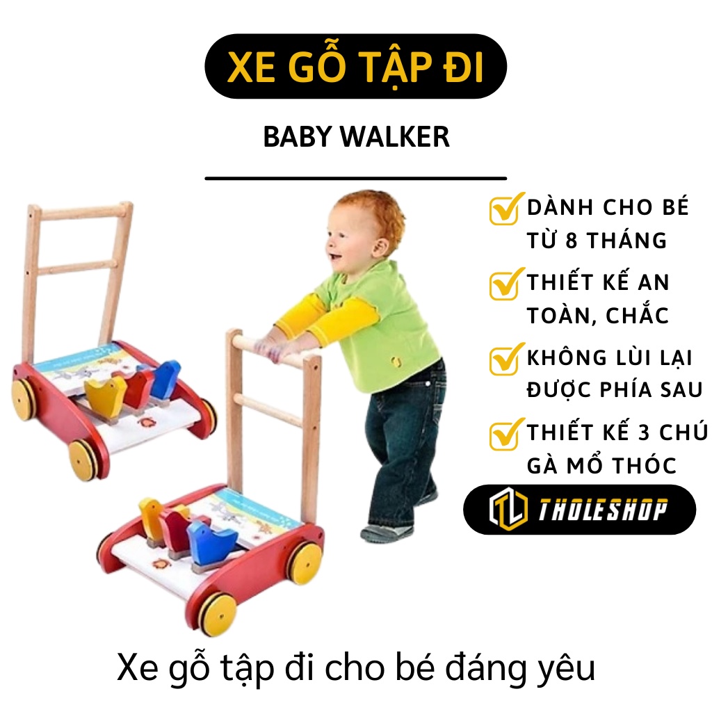 Xe Gỗ Tập Đi - Xe Đẩy Cho Bé Tập Đi Hình 3 Con Gà Âm Thanh Vui Nhộn 10406