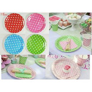 Đĩa giấy sinh nhật cho bé - bộ đĩa giấy chấm bi nhiều màu