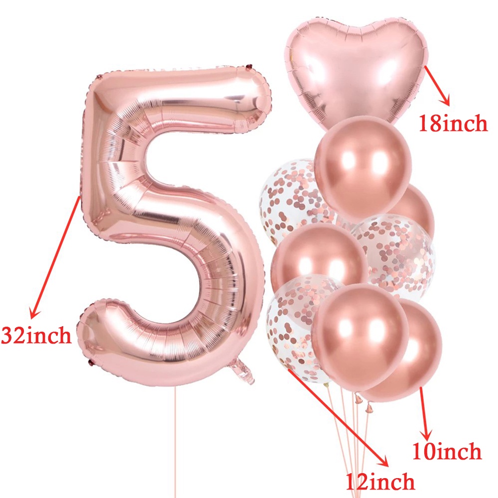 Set 10 Bong Bóng Số 1 2 3 4 5 Tuổi Trang Trí Tiệc Sinh Nhật/Sự Kiện Cho Bé Gái
