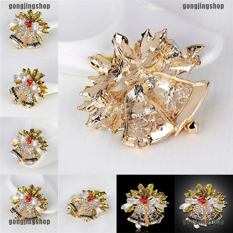 GIA RE New Christmas Bell Brooch Pin W Swarovski Crystal Xmas Gift Clothing Decoration