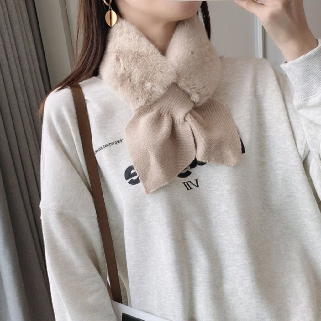 Khăn choàng cổ len lông cừu dày phong cách Hàn Quốc xinh xắn ấm áp dành cho nữ