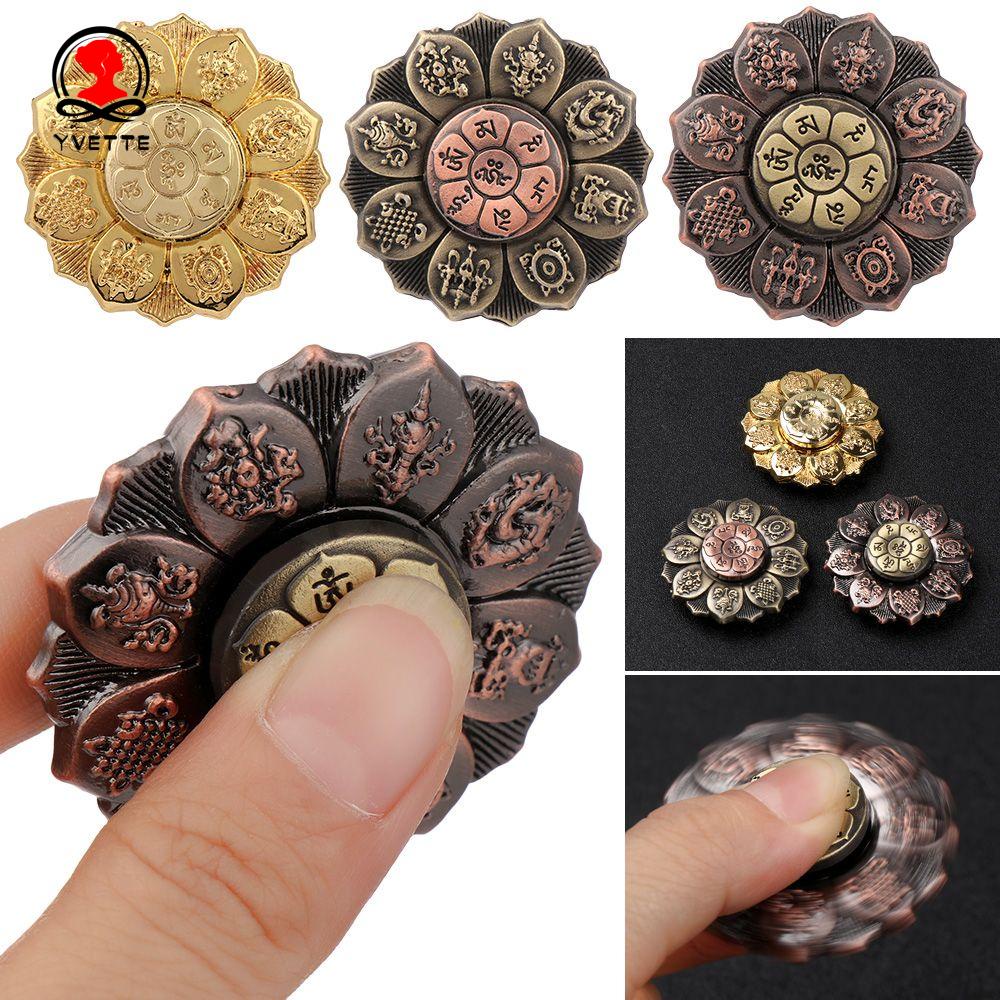 YVETTE Rotate Fidget Spinne Relieve Stress Finger Toys Fingertip Gyro Brass Home Decoration Stress relief supplies Decompression Toy Buddhism Modeling