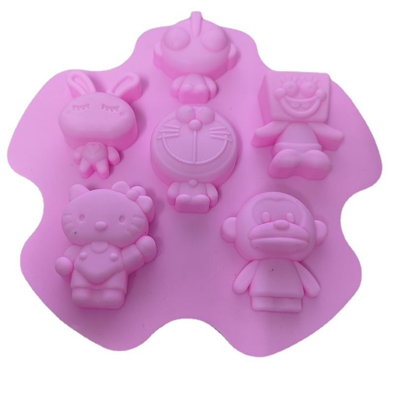 Khuôn silicone 6 Ngăn Làm Nến/Xà Phòng/Bánh Kem Hình Hoạt Hình DIY