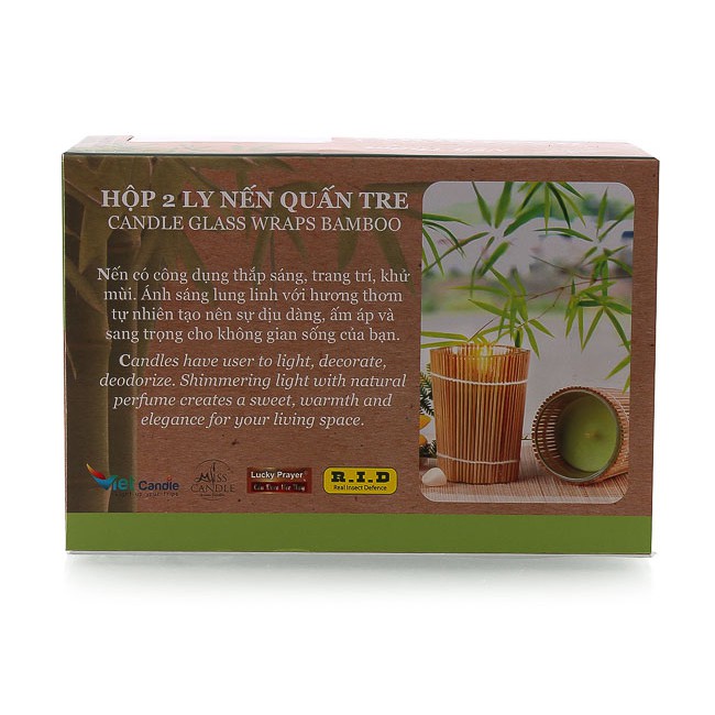 Hộp 2 ly nến thơm Bamboo quấn tre Miss Candle FtraMart MIC2301 (Trắng)