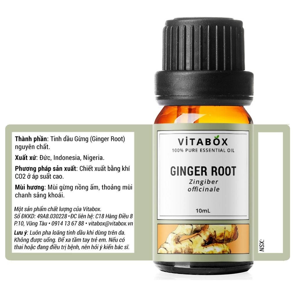 Tinh dầu Gừng Ginger VITABOX 100% thiên nhiên nguyên chất chiết xuất bằng CO2 – pure essential oil