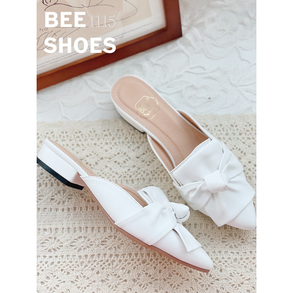 BEESHOES - GIÀY SỤC NỮ MŨI NHỌN - GIÀY SỤC NỮ MŨI NHỌN ĐẾ VUÔNG CAO 1 PHÂN SẴN MÀU ĐEN - HỒNG ĐẤT - BE - TRẮNG 201115